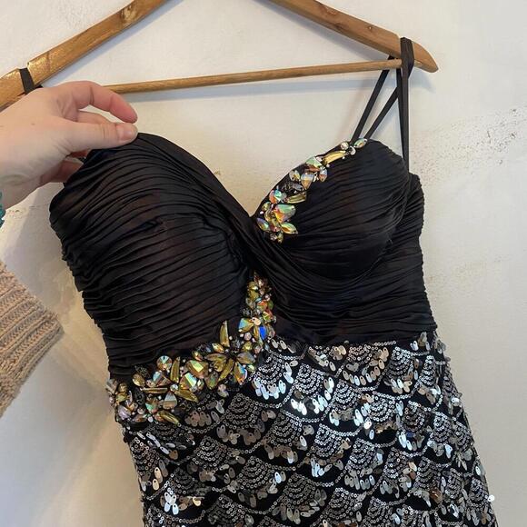 SEAN COLLECTION black and silver sequin maxi strapless dress - Picture 3 of 6